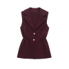 Fashionable buckle decoration lapel pleated knitted vest for women