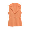 Fashionable buckle decoration lapel pleated knitted vest for women