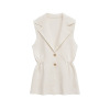 Fashionable buckle decoration lapel pleated knitted vest for women