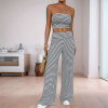 European and American navel exposed short striped strapless pants set