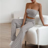 European and American navel exposed short striped strapless pants set