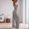 European and American navel exposed short striped strapless pants set